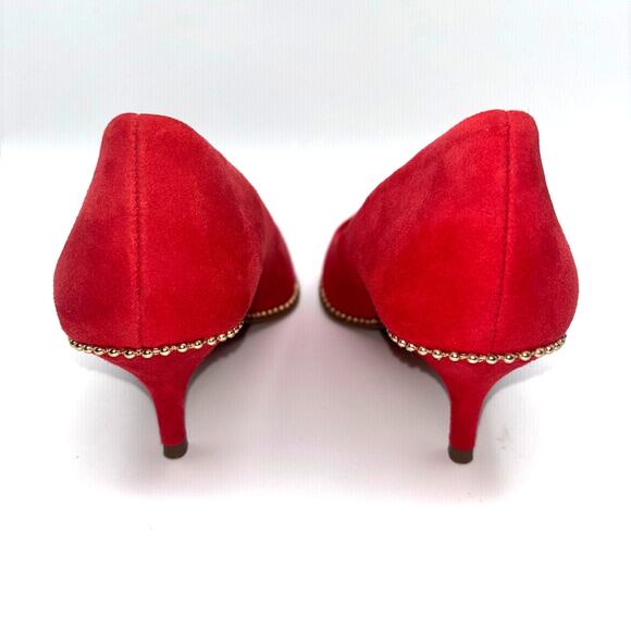 Coach Jackie Red Suede Pump 6.5 Gold Trim Elegant Chic Party Heels Holiday Shoes - Picture 3 of 11